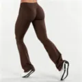 Seamless brown high waist flare yoga pants for women, hip lift workout fitness trousers. - XS / Dark Brown