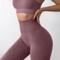 Seamless yoga set sports bra high waist leggings purple fitness workout activewear outfit - S / Bottoms / Mocha