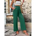 Women's casual high waist wide leg green trousers fashion stylish comfortable everyday wear - Light Dark Green