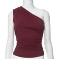 Top monospalla bordeaux arricciato da donna, elegante maglietta smanicata per feste estive. - XS / Borgogna