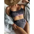 Ensemble de bikini côtelé tie and dye femme col U taille haute maillot de bain plage sexy - Motif 1