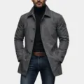 Men's casual grey trench coat jacket long sleeve button down outerwear stylish apparel - S / Tops / Gray