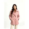Stylish pink wool coat detail featuring classic lapel collar and double-breasted buttons. - S / Tops / Pink