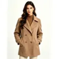 Women's elegant casual lapel double-breasted wool blend coat for autumn winter fashion - S / Tops / Khaki