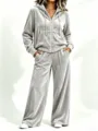 Ensemble survetement velours femme sweat zippe a capuche pantalon large gris automne - S / Haut et Pantalon / Gris clair