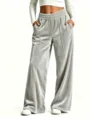 Women's casual velvet wide leg pants high waist autumn winter loose drape trousers fashion - S / Light Gray