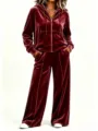 Ensemble survetement velours femme sweat a capuche pantalon large automne hiver tenue - S / Haut et Pantalon / Bordeaux