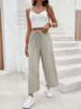 Casual loose drawstring straight pants for women, solid color comfortable everyday wear. - Light Gray