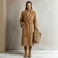 Elegant women's long lapel camel wool coat, perfect for autumn winter casual daily commuting wear. - S / Camel