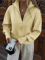 Solid color stand collar zip knit cardigan for women, casual loose sweater jacket detail. - XS / Tops / Yellow