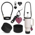 Black silicone accessories set for Stanley 30 & 40 oz tumblers, cup strap boot charm - Style 1