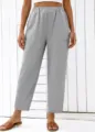 Grey high waist casual straight trousers detail showing soft drape fabric and side pockets. - S / Bottoms / Light Gray