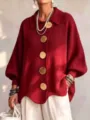 French lapel metal button knitted cardigan for women, casual solid color lantern sleeve top. - S / Tops / Burgundy