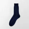 Men's navy blue thin dress socks with elegant vertical jacquard patterns and comfortable loose top. - Size 38-44 / Navy Blue