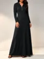 Vestido largo negro de manga larga con capucha, tejido de canalé y media cremallera. - S / Vestidos / Negro