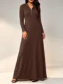 Vestido largo con capucha de manga larga marrón acanalado elegante moda casual - S / Vestidos / Marrón Oscuro