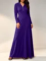 Detalle de vestido largo de punto acanalado, capucha cómoda y cremallera frontal elegante. - S / Vestidos / Púrpura