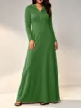 Green ribbed long sleeve hooded maxi dress casual daily wear elegant long women dress - Green