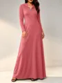 Ribbed knit long sleeve hooded maxi dress featuring half zip front design in rose pink. - Pink