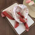 Cotton linen floral triangle scarf, French vintage headscarf, beach vacation hair band. - 181#-Little Red Flower / One Size