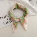 French vintage green floral triangular headscarf cotton linen hair band for women beach. - 182#-Green Flower / One Size