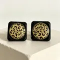 Retro square leopard print stud earrings, elegant gold and black minimalist fashion jewelry for women. - Black Resin Square Leopard