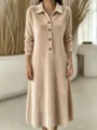 Dames casual fluwelen jurk met lange mouwen kraag knopen winter mode elegante kleding - S / Dresses / Khaki