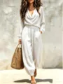 Casual dames set met een chique coltrui met lange mouwen en comfortabele lantaarnbroek. - S / Top And Bottom / Wit