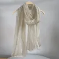 Plain beige wrinkled scarf, lightweight breathable summer sun protection beach shawl for women. - Regular Fit / Khaki