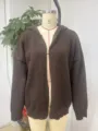 Womens long sleeve hooded knit cardigan sweater, casual solid color open front coat for autumn. - S / Tops / Dark Brown