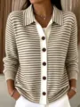 Cardigan in maglia a righe da donna pullover polo bottoni casual moda autunno inverno - Taglia S / Top / Marrone