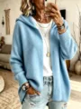 Gilet en tricot a capuche bleu clair pour femme, pull cardigan manches longues automne. - Bleu ciel