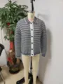 Women black and white striped knit cardigan sweater with buttons casual autumn outerwear - 3XL / Tops / Black