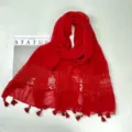 Roter Damen Spitzen Quasten Schal, eleganter Baumwolle Leinen Schal fuer Sonnenschutz. - Rot