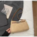 Khaki suede shoulder bag, retro Kelly style women's casual crossbody bag, chic design. - Khaki Without Pendant