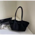 Black suede large capacity tote bag, stylish minimalist commuter shoulder handbag. - No Pendant / Black