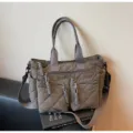 Bolso tote acolchado de gran capacidad otono invierno casual para mujer bolso bandolera - Gris