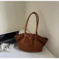 Chic brown suede tote bag for women, large capacity shoulder bag for daily work and casual style. - No Pendant / Yellow Brown