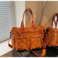 Bolso Tote Acolchado Naranja Caramelo de Gran Capacidad Bolso de Hombro Casual - Naranja