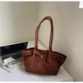 Brown suede shoulder tote bag, large capacity retro casual underarm handbag for daily commuting. - No Pendant / Brown