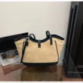 Retro beige black contrast tote bag stylish large capacity shoulder handbag for women daily work - No Pendant / Off White