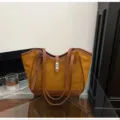 Brown suede women tote bag large capacity retro shoulder bag casual commuter handbag style - No Pendant / Brown