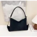 Bolso de hombro de ante negro para mujer, elegante bolso hobo retro de gran capacidad chic. - Sin colgante / Negro