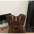 Dark brown retro suede tote bag for women, large capacity shoulder bag with metal lock. - No Pendant / Coffee