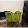 Sac cabas en daim vert, grand sac épaule pour femme, style rétro élégant pour bureau et loisirs. - Sans pendentif / Vert