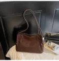Brown suede vintage shoulder bag casual slouchy tote bag large capacity commuter underarm bag - No Pendant / Coffee