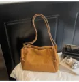 Vintage brown suede shoulder tote bag for women, large capacity casual commuting underarm bag. - No Pendant / Khaki