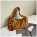 Retro suede underarm shoulder bag for women, casual brown autumn crossbody tote bag. - With Pendant / Brown