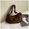 Retro brown frosted suede shoulder bag for women, stylish daily casual crossbody hobo tote bag. - No Pendant / Coffee