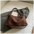 Korean vintage brown suede shoulder bag large capacity casual commuter tote bag for women. - No Pendant / Coffee